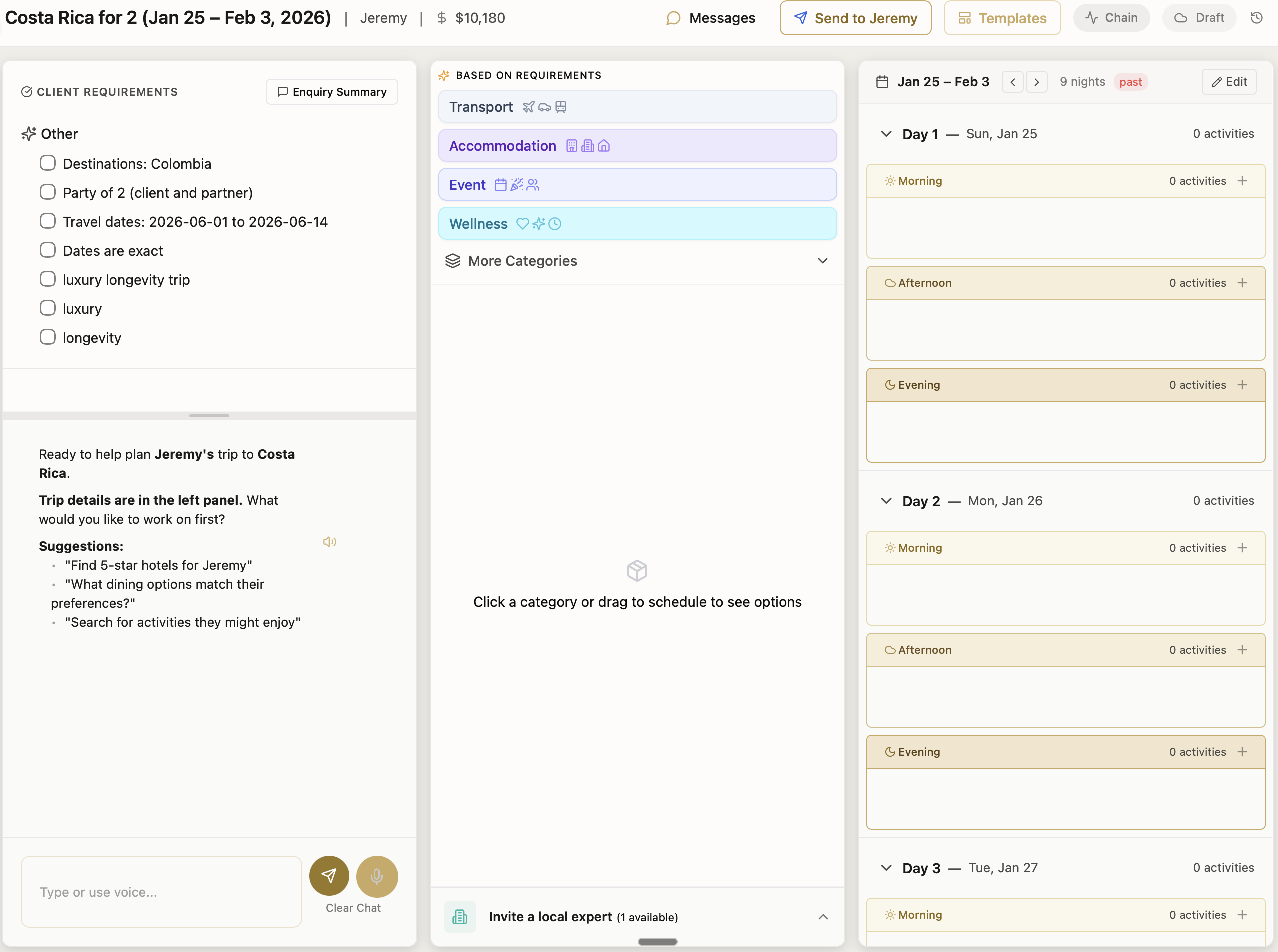 Ultra collaborative trip builder workspace